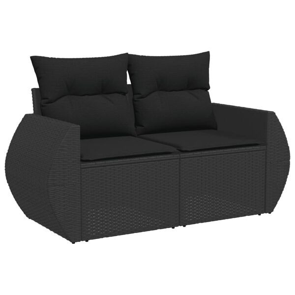 vidaXL Garden Sofa Set Black PE rattan, powder-coated steel, polyester