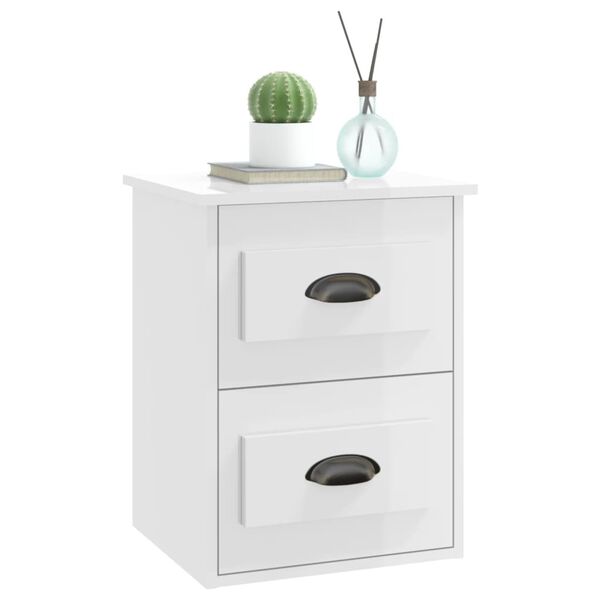 vidaXL Wall-mounted Bedside Cabinet High gloss white Engineered wood