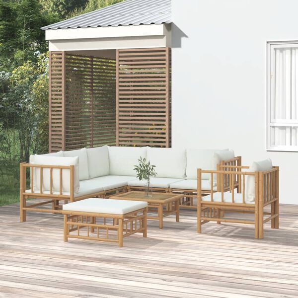 vidaXL Garden Lounge Set Natural Bamboo, Cream White