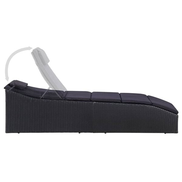 vidaXL Sunbed Black rattan + black cushion Poly rattan + steel Standard
