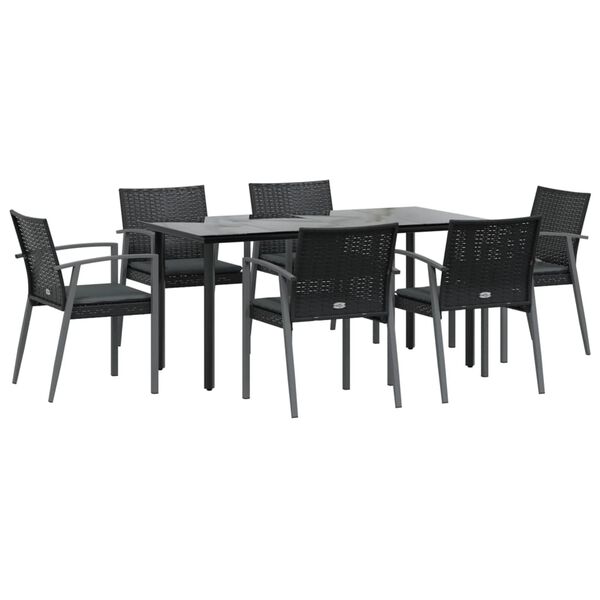 vidaXL 7 Piece Patio Dining Set with Cushions Poly Rattan and Steel