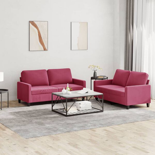 vidaXL Sofa Set Wine Red Velvet 2-seater Staple Piece Sofa Set