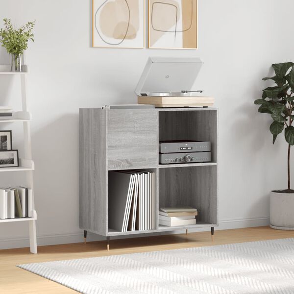 vidaXL Record Cabinet Grey Sonoma Made from Engineered Wood, Iron Medium