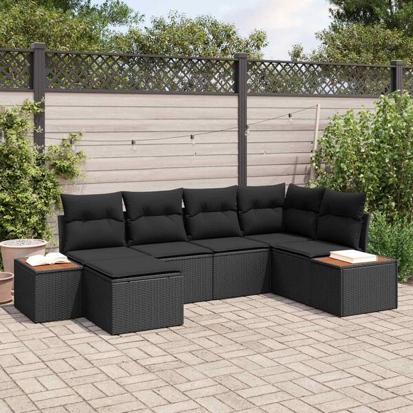 vidaXL Garden Sofa Set with Cushion 6 pcs Black Poly Rattan