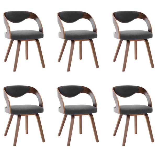 vidaXL Dining Chair Set of 6 Dark grey and dark brown Fabric and bentwood
