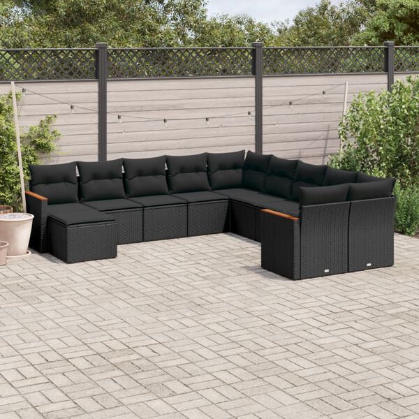vidaXL Garden Sofa Set Black PE rattan, powder-coated steel Large