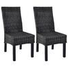 vidaXL Dining Chairs 2 pcs Black Kubu Rattan and Mahogany Wood