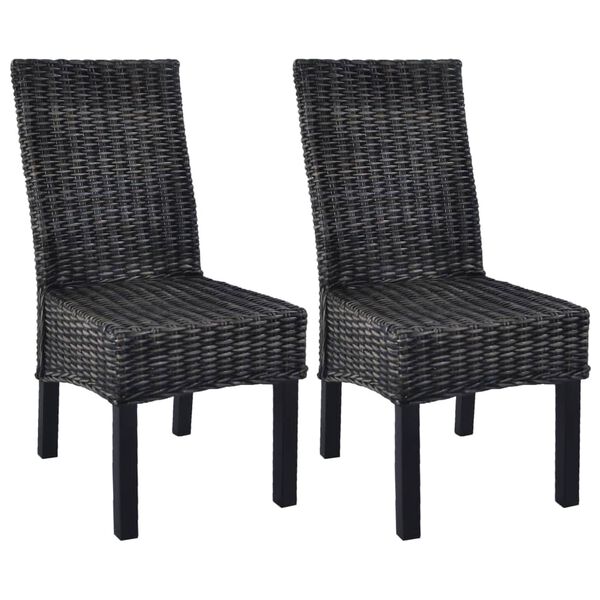 vidaXL Dining Chairs 2 pcs Black Kubu Rattan and Mahogany Wood