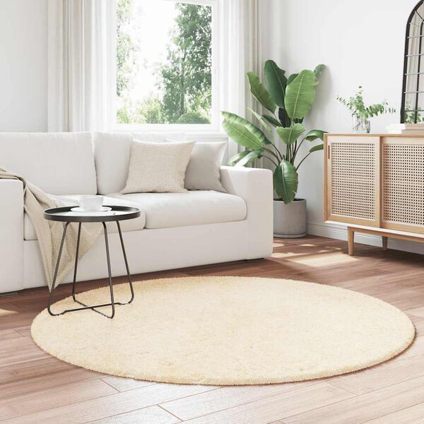 vidaXL Shaggy Rug Cream 100% Polyester 63.0 x 63.0 in Shaggy Rug Round
