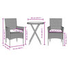 vidaXL 3 Piece Bistro Set with Cushions Grey Poly Rattan and Glass