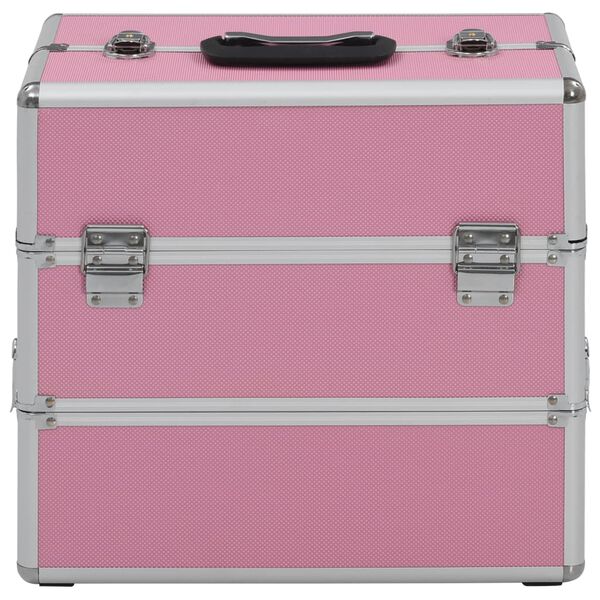 vidaXL Make-up Case 14.6x9.4x13.8" Pink Aluminium