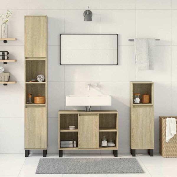 vidaXL Bathroom Furniture Set Sonoma oak Engineered wood, iron 3 piece set