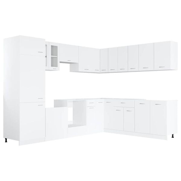 vidaXL Kitchen Cabinet Set White Engineered wood, Glass 14 piece set