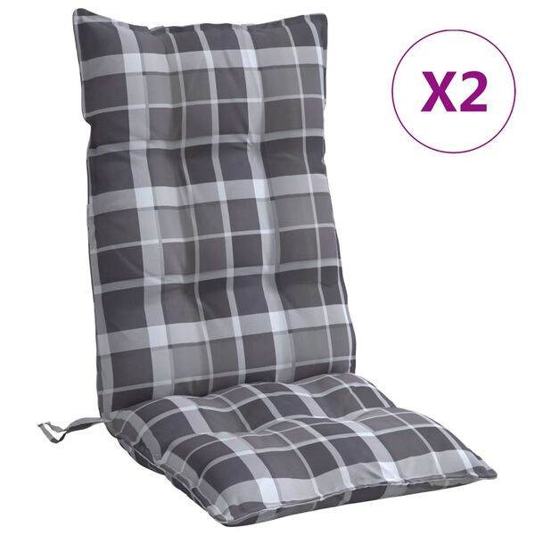 vidaXL Highback Chair Cushion Set of 2 Grey Check Pattern