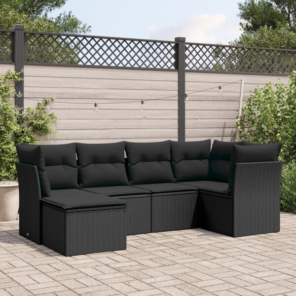 vidaXL Sofa Set Black PE Rattan 6 Piece Adjustable Feet