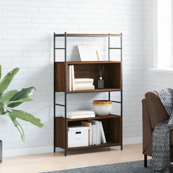 vidaXL Bookshelf Brown oak Engineered wood, Iron High Cabinet