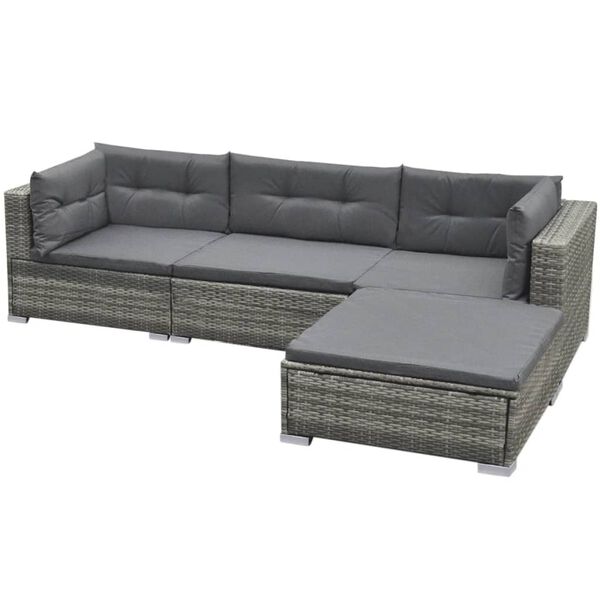 vidaXL Patio Furniture Grey PE rattan, powder-coated steel, glass, polyester