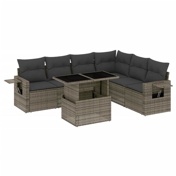 vidaXL Garden Sofa Set Grey PE rattan, powder-coated steel, tempered glass