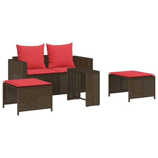 vidaXL 5 Piece Patio Sofa Set with Cushions Stackable Brown Poly Rattan