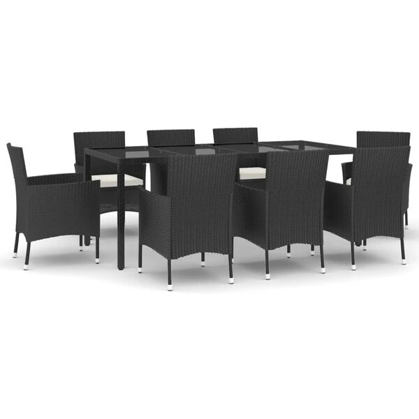 vidaXL 9 Piece Patio Dining Set with Cushions Black Poly Rattan