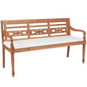 vidaXL Patio Bench Brown, White Fine sanded teak hardwood, Fabric Large