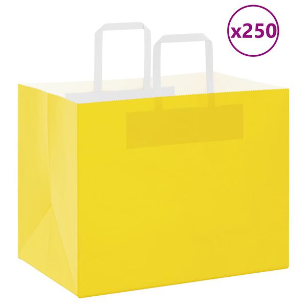 vidaXL Paper Bags 250 pcs with Handles Yellow 32x22x24 cm