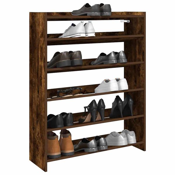 vidaXL Shoe Rack Smoked Oak Engineered Wood Compact Shoe Rack
