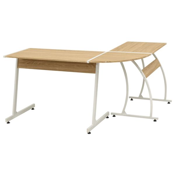 vidaXL Corner Desk Oak Engineered wood with PVC cover and metal Large