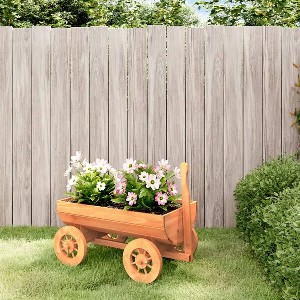 vidaXL Decorative Wagon Natural Wood Solid fir wood Medium Portable