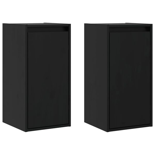 vidaXL Wall Cabinet Set of 2 Black Solid Pine Wood Wall-mounted
