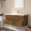 vidaXL Sink Cabinet With Basin Smoked oak and white Engineered wood, ceramic