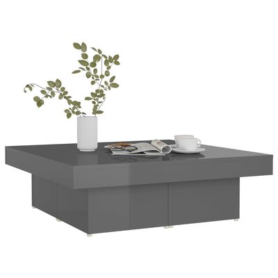 vidaXL Coffee Table High Gloss Gray 35.4"x35.4"x11" Engineered Wood