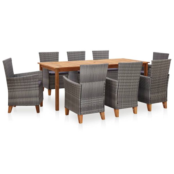 vidaXL Dining Set Natural, Grey, Dark Grey (cushion)