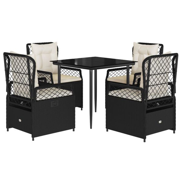 vidaXL Garden Dining Set Black Poly Rattan Medium Adjustable Armrests