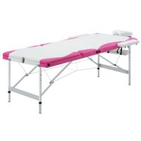 vidaXL 3-Zone Foldable Massage Table Aluminum White and Pink