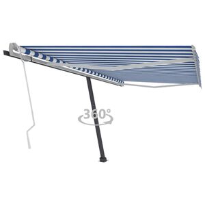 vidaXL Retractable Awning Blue and White Powder-Coated Aluminum