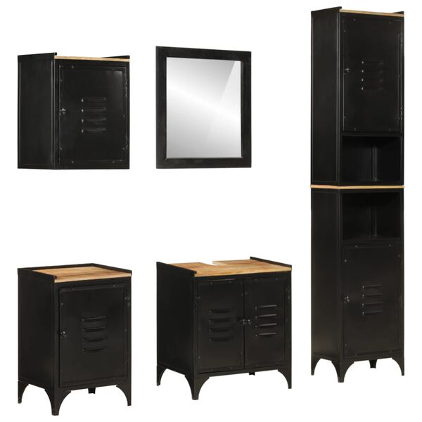 vidaXL Bathroom Furniture Set Black Iron 5 Piece Set Durable