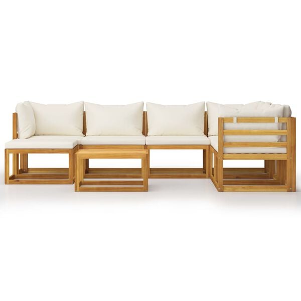 vidaXL Garden Lounge Set Cream Solid Acacia wood and fabric 8 Piece Set