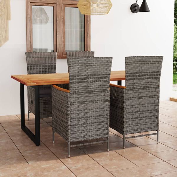 vidaXL 5 Piece Patio Dining Set with Cushions Poly Rattan Gray