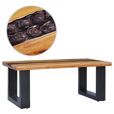 vidaXL Coffee Table 39.3"x19.6"x15.7" Solid Teak Wood and Polyresin