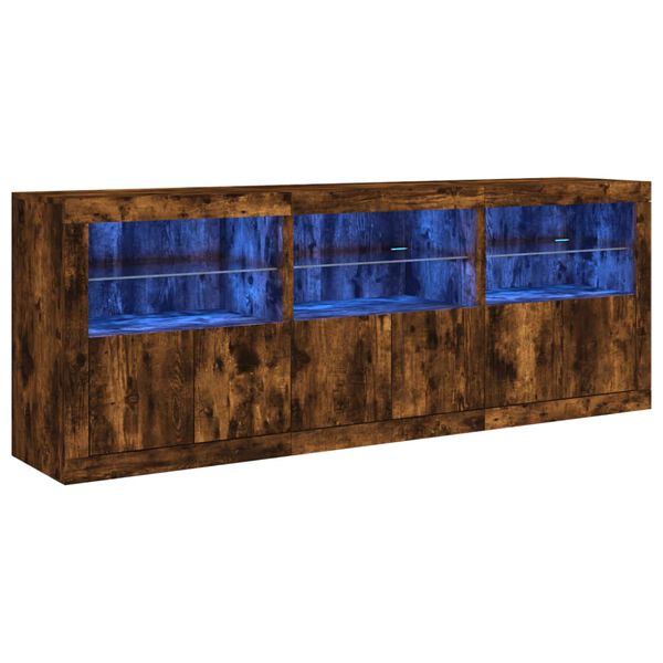 vidaXL Sideboard with LED Lights Smoked Oak 71.5"x14.6"x26.4"