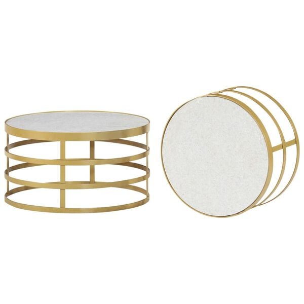 vidaXL Coffee Table Set of 2 Brass and White Marble, Steel Small