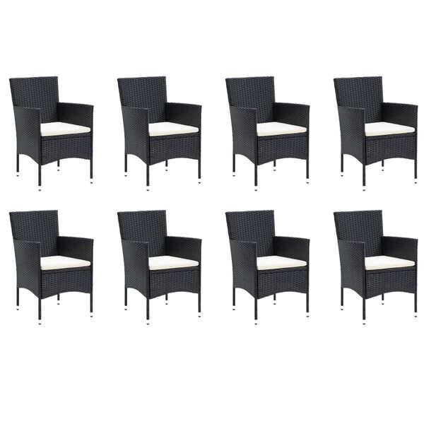 vidaXL Dining Set Black Poly Rattan 9 Piece Set Dining Set Rectangular