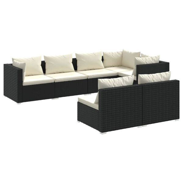 vidaXL Patio Lounge Set Black, Cream PE rattan, Powder-coated steel, Plastic