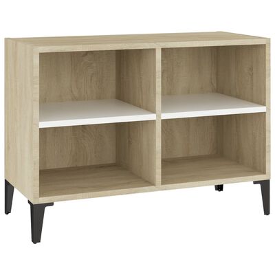 vidaXL TV Stand with Metal Legs White and Sonoma Oak 27.4"x11.8"x19.7"