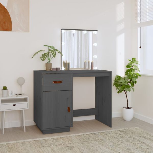 vidaXL Dressing Table Grey Solid pine wood 37.4 x 19.7 x 52.6 in