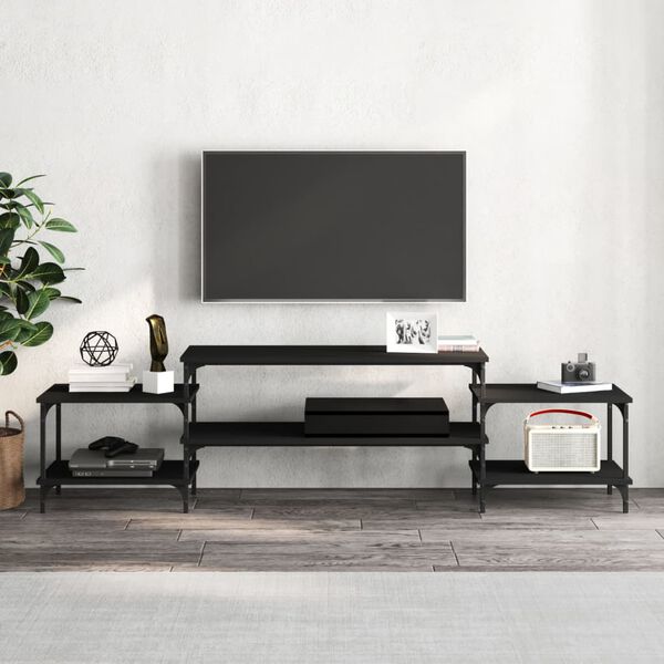 vidaXL TV Cabinet Black Engineered wood, steel Large TV Cabinet