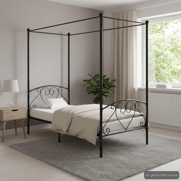 vidaXL Bed Frame Black Solid Metal Single Classic/Traditional