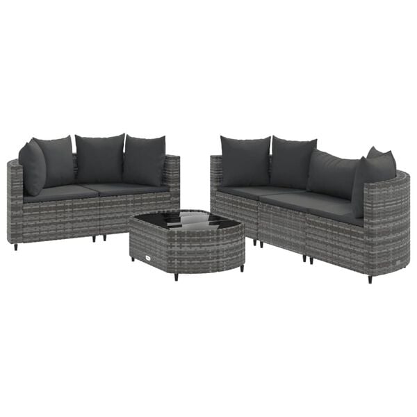 vidaXL Patio Sofa Set Set of 6 Grey Poly Rattan 6 Piece Set Modular