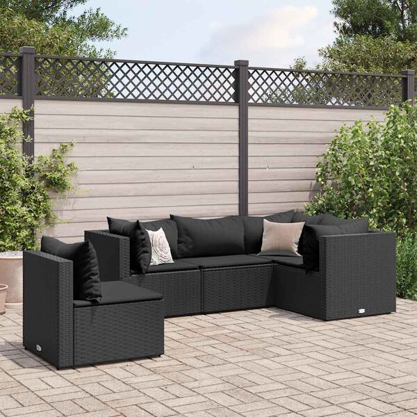 vidaXL Patio Lounge Set Black Poly rattan, Powder-coated steel Medium